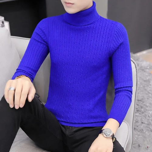 Slim Solid Color Turtleneck Sweater Men Winter Warm Knit Sweater Classic Solid - Picture 14 of 24