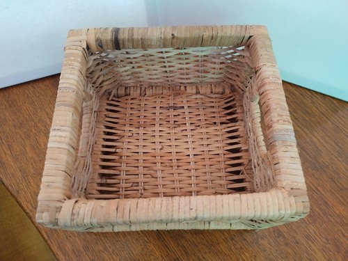 Vintage Square Cane Rattan Basket 9x5 Inch versatile sturdy classic GC - Picture 2 of 5