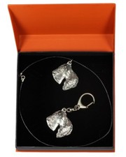 Kerry Blue Terrier - necklace, keyring, set with a dog in orange box, ArtDog USA