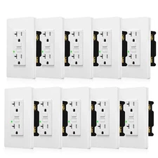 10PK 20AMP GFCI GFI Safety Outlet Receptacle w/ Wall Plate LED Indicator TR WR