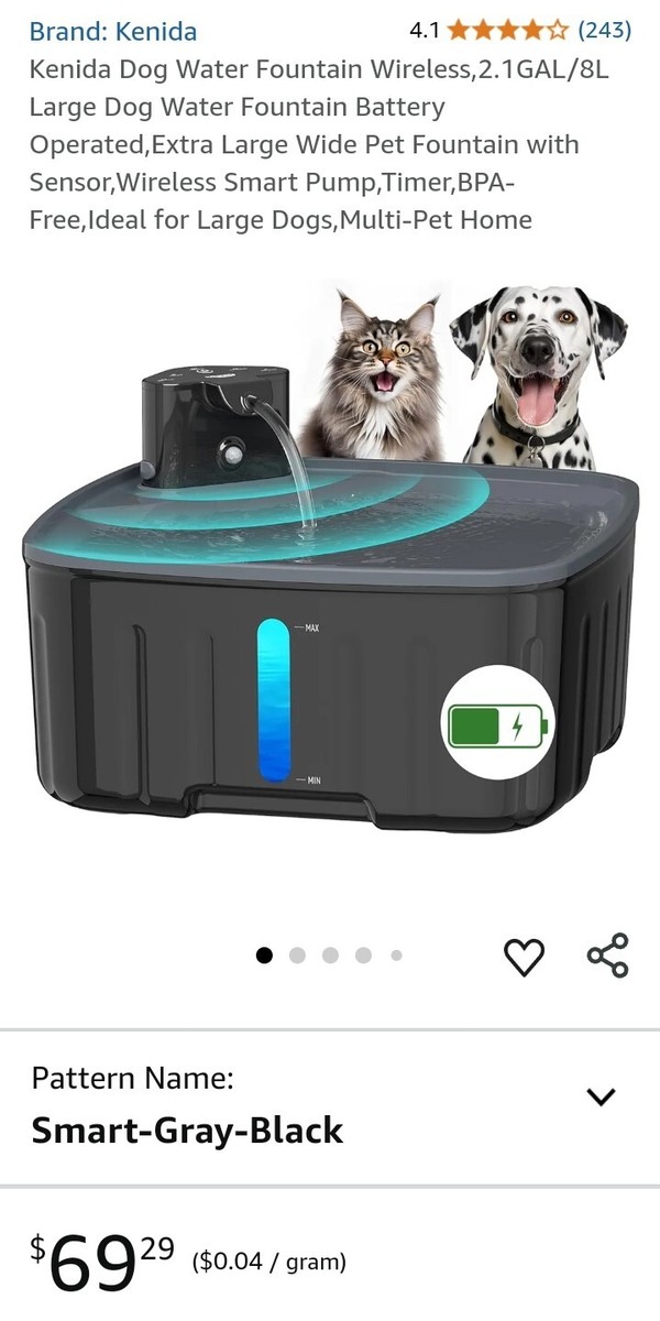 Fountain Kenida Wireless,2.1GAL/8L Large Dog Water