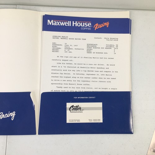 Vintage 1992 NASCAR Sterling Marlin #22 Media Guide Rare Maxwell House Racing - Picture 6 of 8