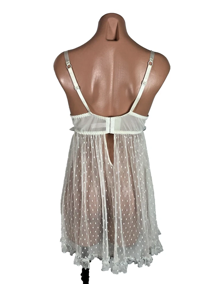 Vintage Cacique Size 14/16 White Swiss Dot Light Blue Lace Underwire Bridal - Image 2 of 4