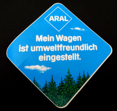 Werbe-Aufkleber Aral Mein Wagen ist umweltfreundlich eingestellt 80er Oldtimer