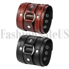 Mens Punk Gothic Biker Wide Leather Bracelet Braided Rivet Bangle Cuff Wristband