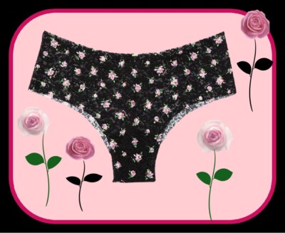 L  Black Pink Rose Floral  NOSHOW All Lace Victorias Secret PINK Cheekster Panty