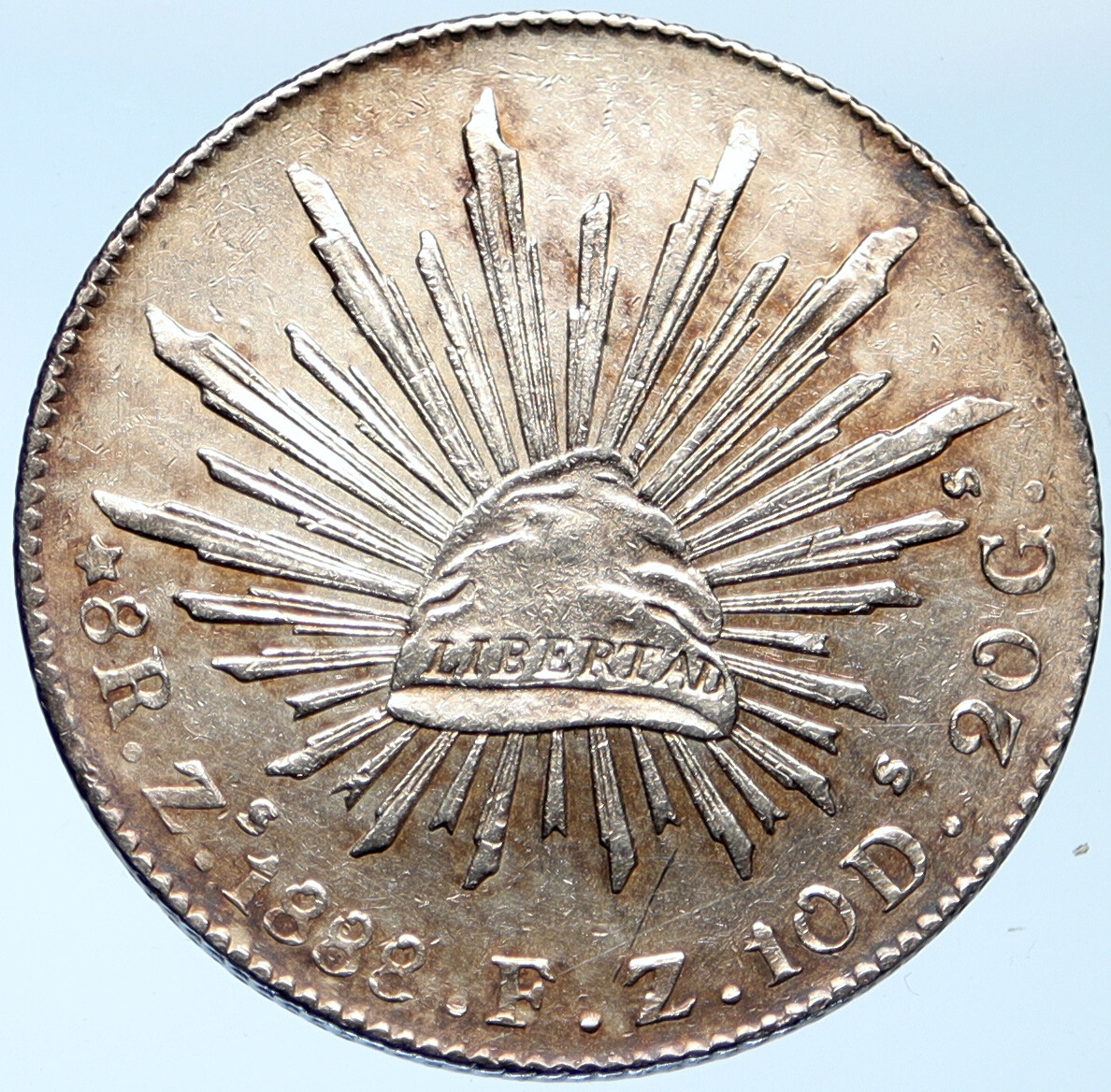 1888 Zs FZ MEXICO Large Eagle Sun Antique Mexican Silver 8 Reales