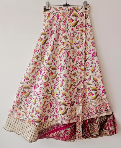 Magic Wrap Vintage Silk Sari Skirt Handmade Skirt Double Layer Maxi Beach Skirt