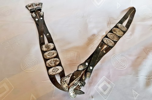 VINTAGE AUTHENTIC ITALY DIRNDL OKTOBERFEST TYROL BROWN LEATHER WOMEN'S BELT - Picture 2 of 9