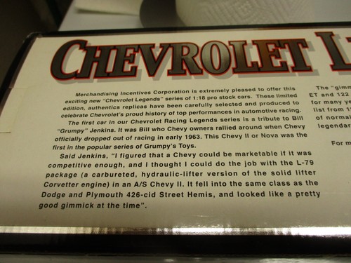 HAND SIGNED BY BILL JENKINS ERTLE CHEVROLET LEGENDS 1966 CHEVY NOVA A/S - Picture 12 of 14