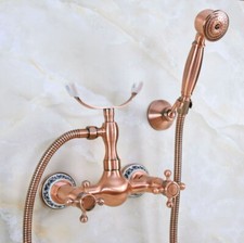 Antique Red Copper Bathtub Faucet Set Dual Handle Bathroom Shower Tap Kit 2na343