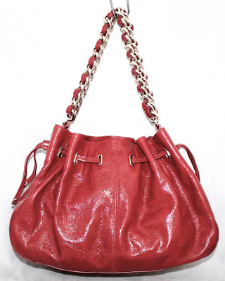 KATE SPADE Red Patent Snake Skin Embossed Leather Drawstring Gold Chain  Hobo