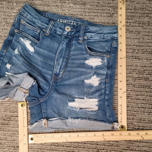American Eagle Size 6 Girls Shorts Distress Curvy Hi Rise Shortie Denim Blue - Picture 2 of 9
