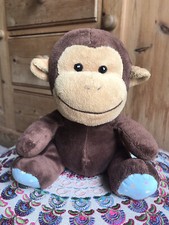 Russ Berrie 34177 Brown Monkey Chimp Stars Blue Feet Soft Plush Cuddly Toy 9"