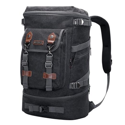 Men Women Canvas Travel Backpack Carry On Luggage Rucksack Black  -image