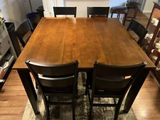High dining room table with six high chairs