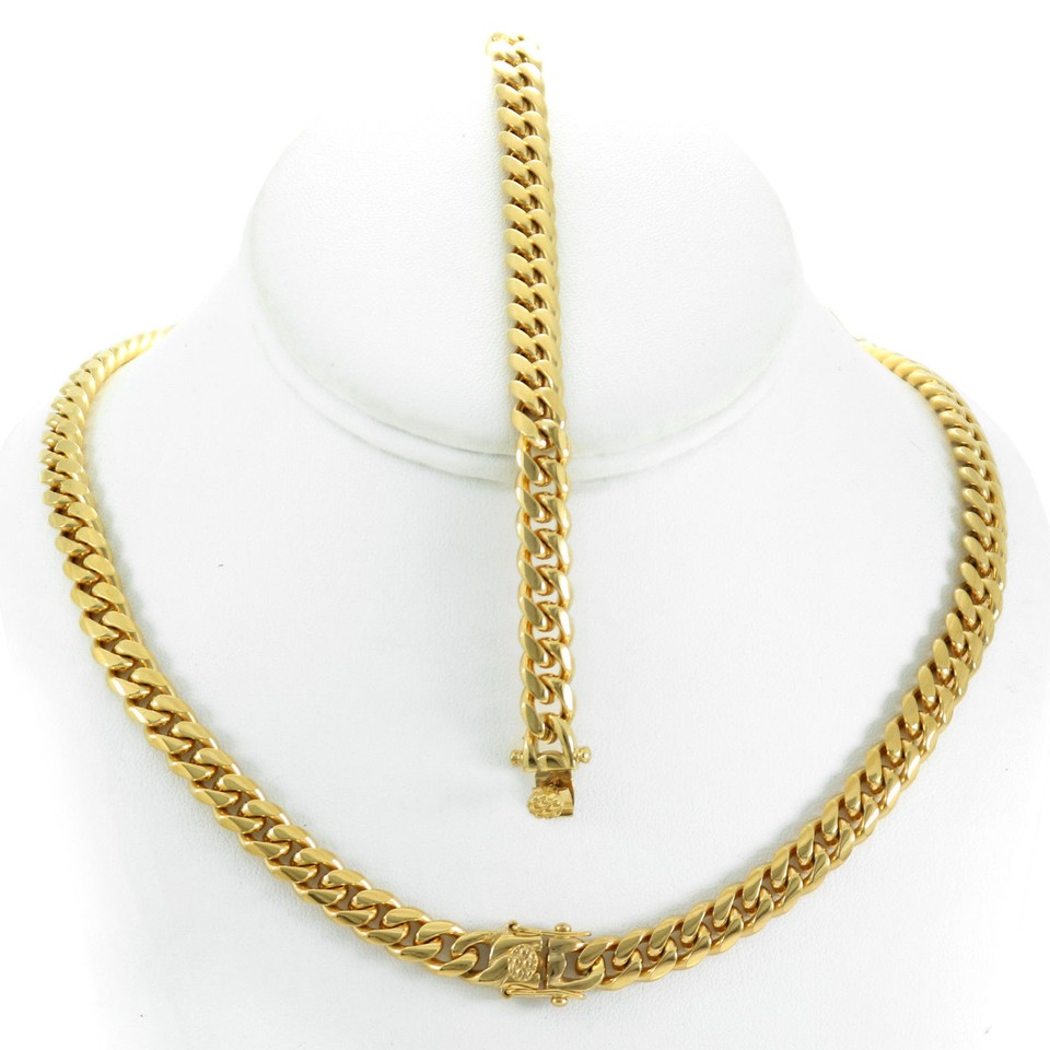 6mm Men's 14K Gold Plated Miami Cuban Chain Bracelet - Triple Box Lock Closure