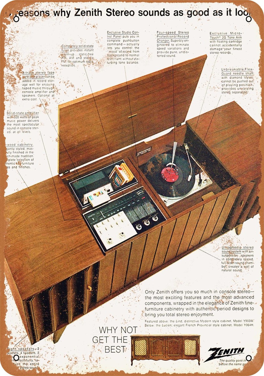 METAL SIGN - 1967 Zenith Console Stereos - Vintage Look