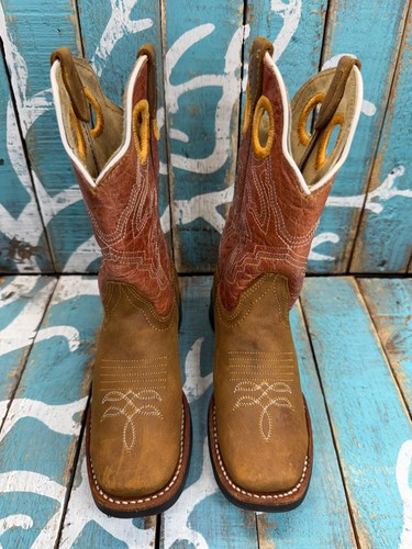 REYME Youth size US 10.5C Mex 17 Tri Color Leather Square Toe Western Boots - Picture 3 of 10