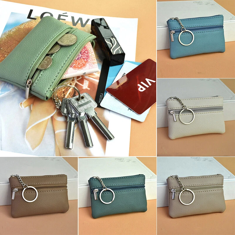 PU Leather Small Wallet Card Key Holder Zip Solid Coin Purse Clutch Bag Women