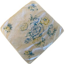 Vtg Rare Hankie Handkerchief Edged Blue Yellow Flowers Womens Pretty Grannycore