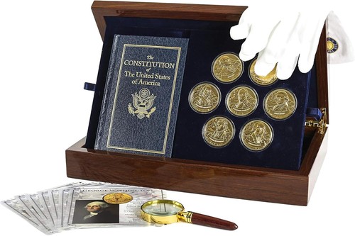 Esclusivo Set Monete Padri Fondatori 7 Pezzi - Rivestito in Oro 24K con Espositore - Foto 4 di 9
