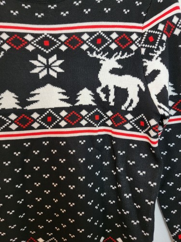 Missky Kids Holiday Sweater Black/White/Red Reindeer Print XXL - Picture 2 of 11