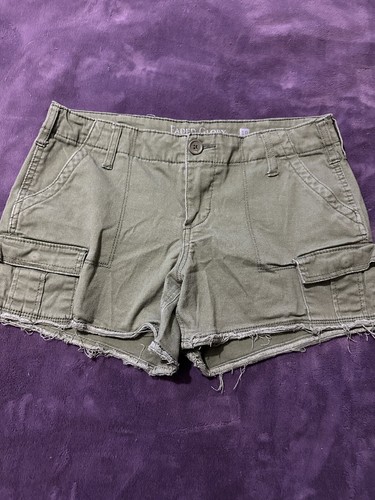 Faded Glory Khaki Green Shorts Women'sMid Rise Frayed Hem