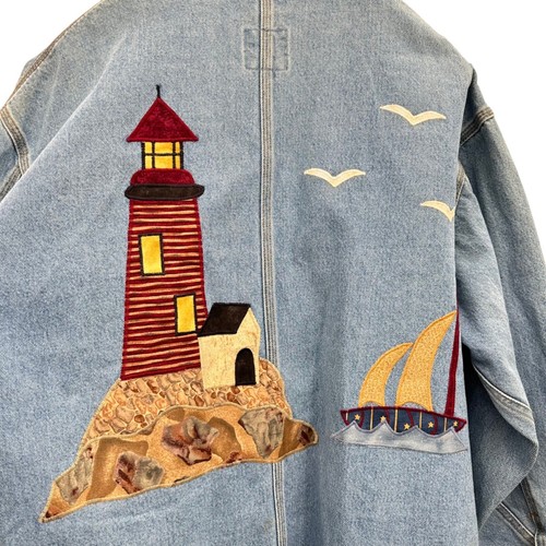 Chaqueta vaquera vintage años 90 Sunbelt XL playa faro escena fantástico estado - Imagen 4 de 4