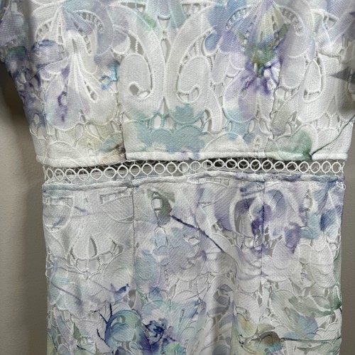 Miss Rosier Blanche Floral Cut Out Midi Dress Size Medium White Blue Lace Event - 第 9/14 張圖片