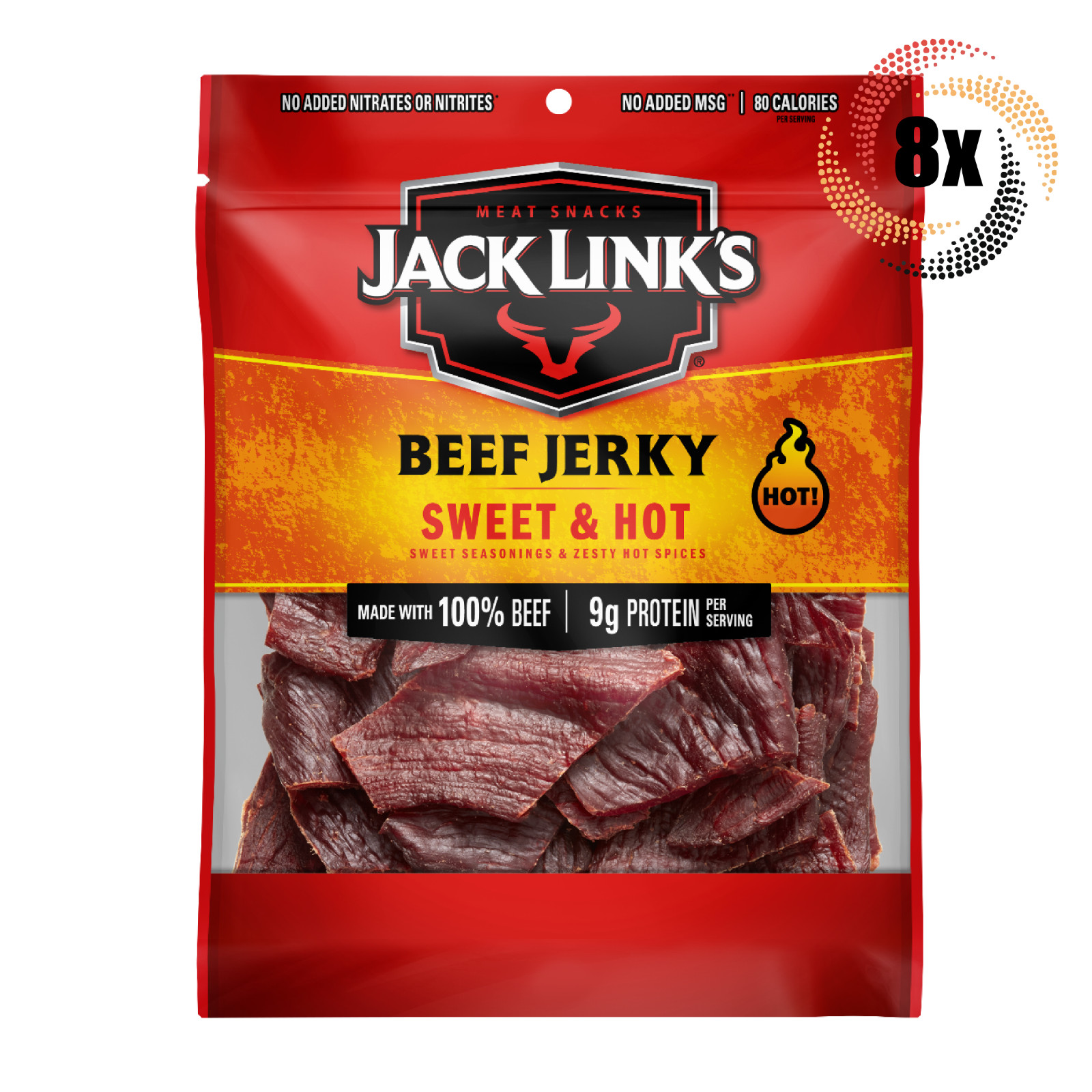 8 пакетиков Jack Links Sweet - Hot с вяленой говядиной 325 унции 100 говядина 9 г белка 15290₽