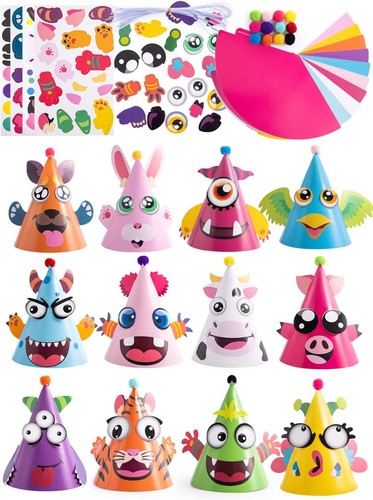 12 Sets Party Hats for Kids Birthday Party Games Craft Activities, Cute Animal T