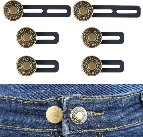6PCS Extender Button for Jeans Pants, Waist Extenders for Pants No Sew Metal Adj