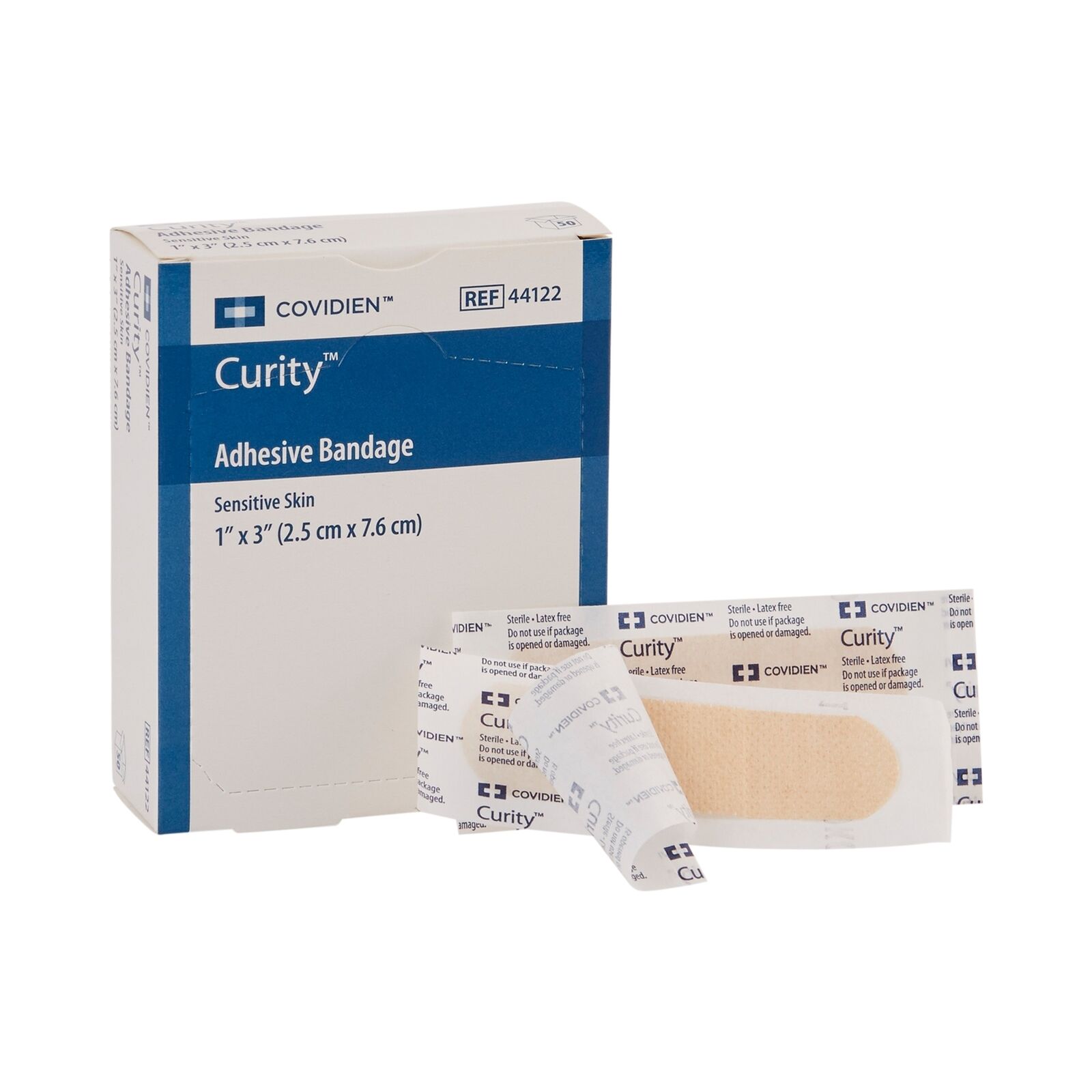 Curity Sensitive Skin Tan Plastic Adhesive Bandage Sterile 1 x 3" 50 per Box