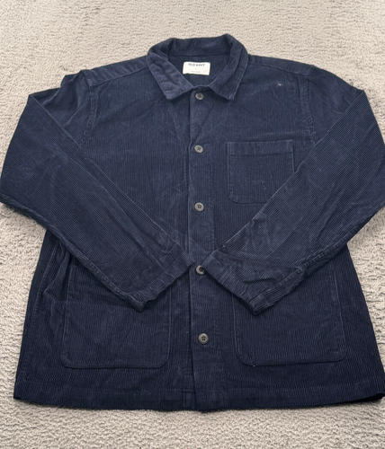 Vintage Old Navy Men Corduroy Shacket Shirt Large Blue Long Sleeve Safari Pocket - Picture 2 of 11