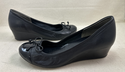 Cole Haan Wedge Loafers Women's Black Leather Patent Toe , Lace Bow 6.5 B - Picture 12 of 17