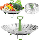 Steamer Basket Stainless Steel Vegetable Folding Silver/Green