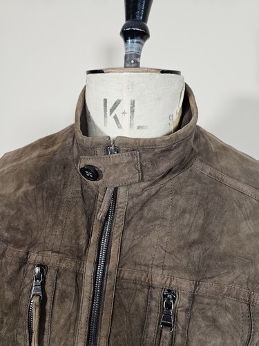 Hugo Boss Ziegenleder Wildleder Jacke Herren UK 38R Medium Cafe Racer Biker Braun - Bild 5 von 24