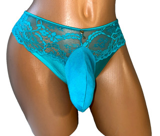 TEAL BLUE GLOSS SATIN BIKINI SISSY POUCH PANTIES MEN XDRESS TRANS 32 44 L