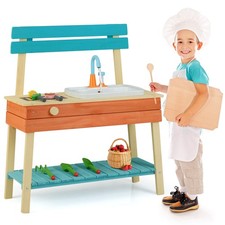 Play Kitchen for Kids Wooden Toy Kitchen Playset with Wood Skewers Grill Rack