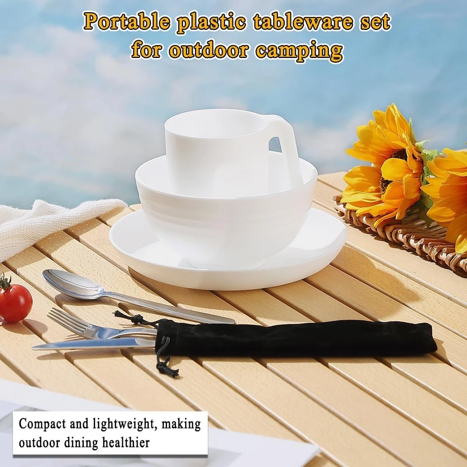 Camping Mess Kit Besteck Set mit Messer, Löffel, Gabel, Tasse, Schüssel, Teller - Bild 3 von 4