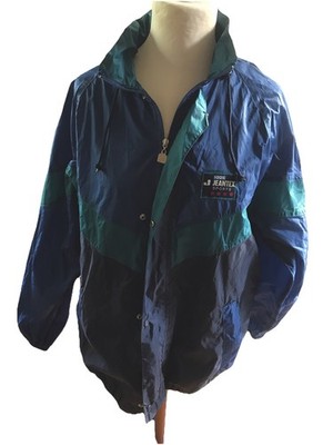 Jeantex Regenjacke Windbreaker M mit Kapuze Türkis Blau leicht Vintage 90er