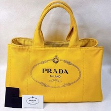 PRADA Canapa Tote M Yellow with Triangle Logo and Warranty Card