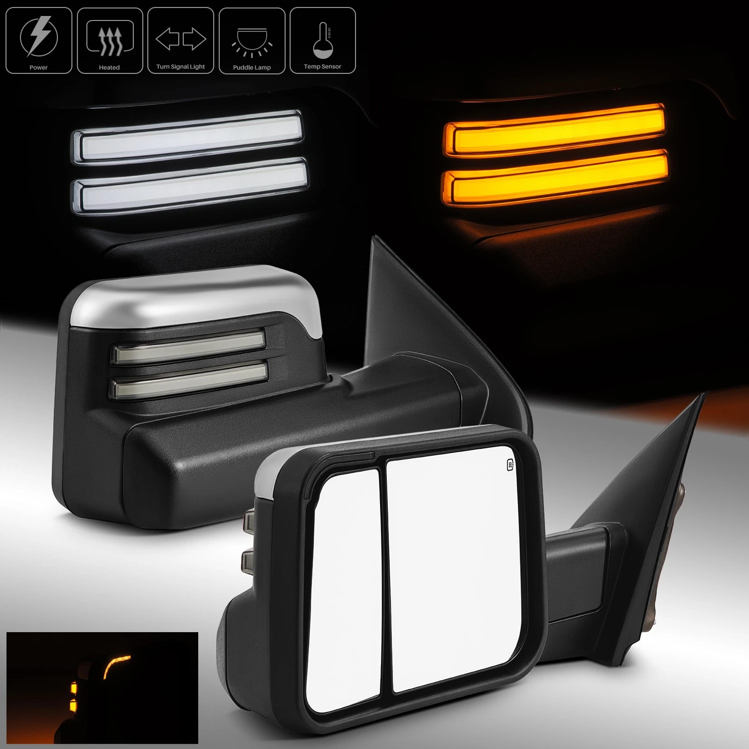 Chrome Towing Mirrors Fit 2014-2018 Chevy Silverado Power Heated+Temp Sensor
