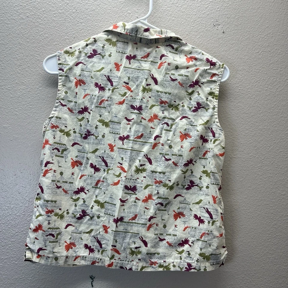 1950’s 60s Vintage Cropped MOD Collared Top Cotton Sz 34 Birds Bird Cage Novelty - Image 4 of 4