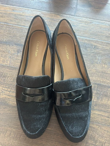 GREATS Mocassini Calvin Klein "Celia" capelli neri in vitello taglia 8 accenti oro ottimi!