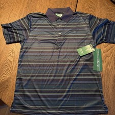 Ben Hogan Power Series Polo Shirt M Blue Green Stripe NWT Sun Protection