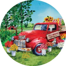 Flower Truck  Round Accent Magnet, 6 inch for Yard Stake and Arbors