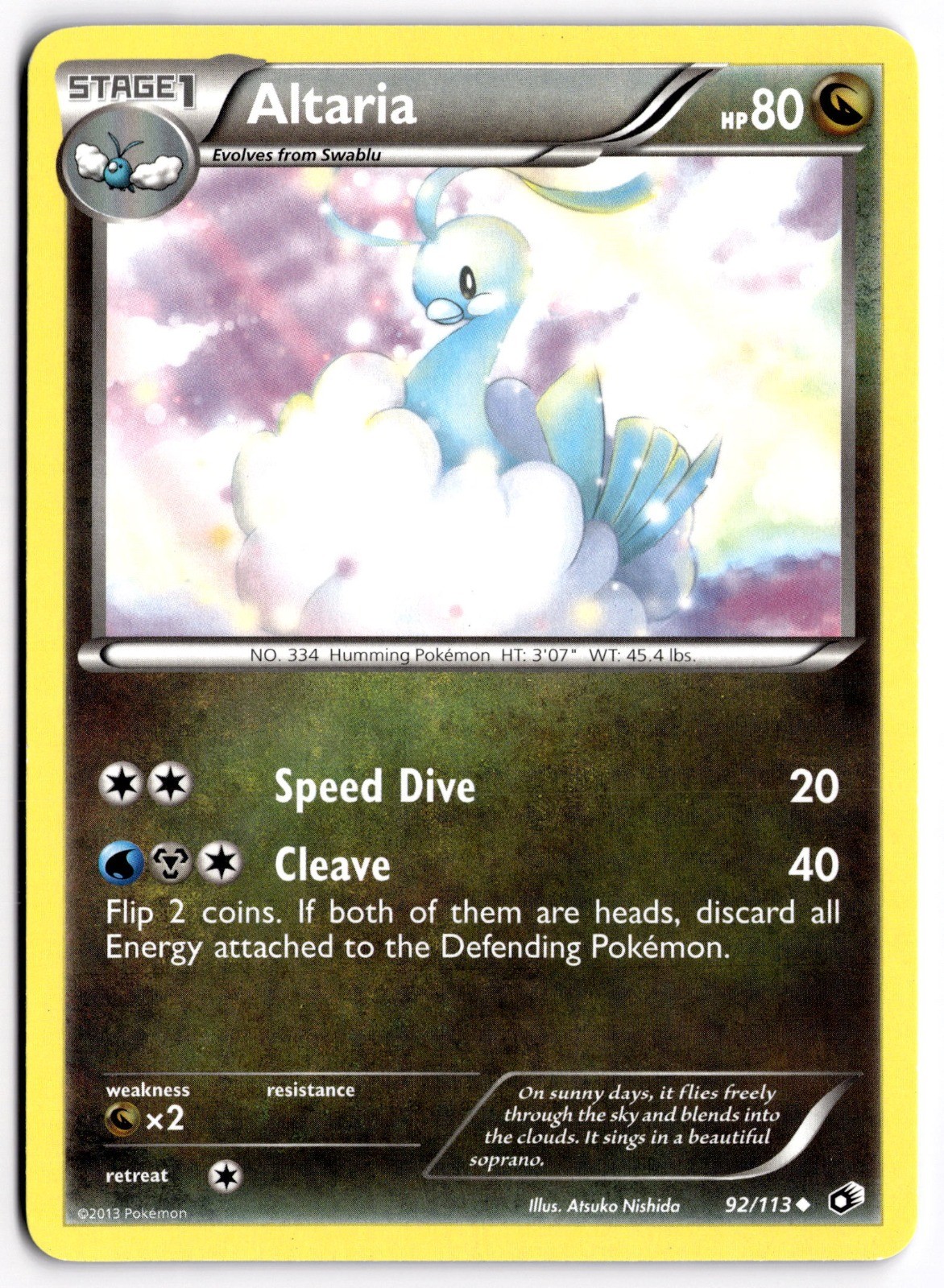 Pokemon TCG Altaria 92/113 Legendary Treasures Uncommon LP