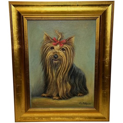 Duchess A Yorkshire Terrier Wearing Congo Pink Bow In the Manner of John Emms